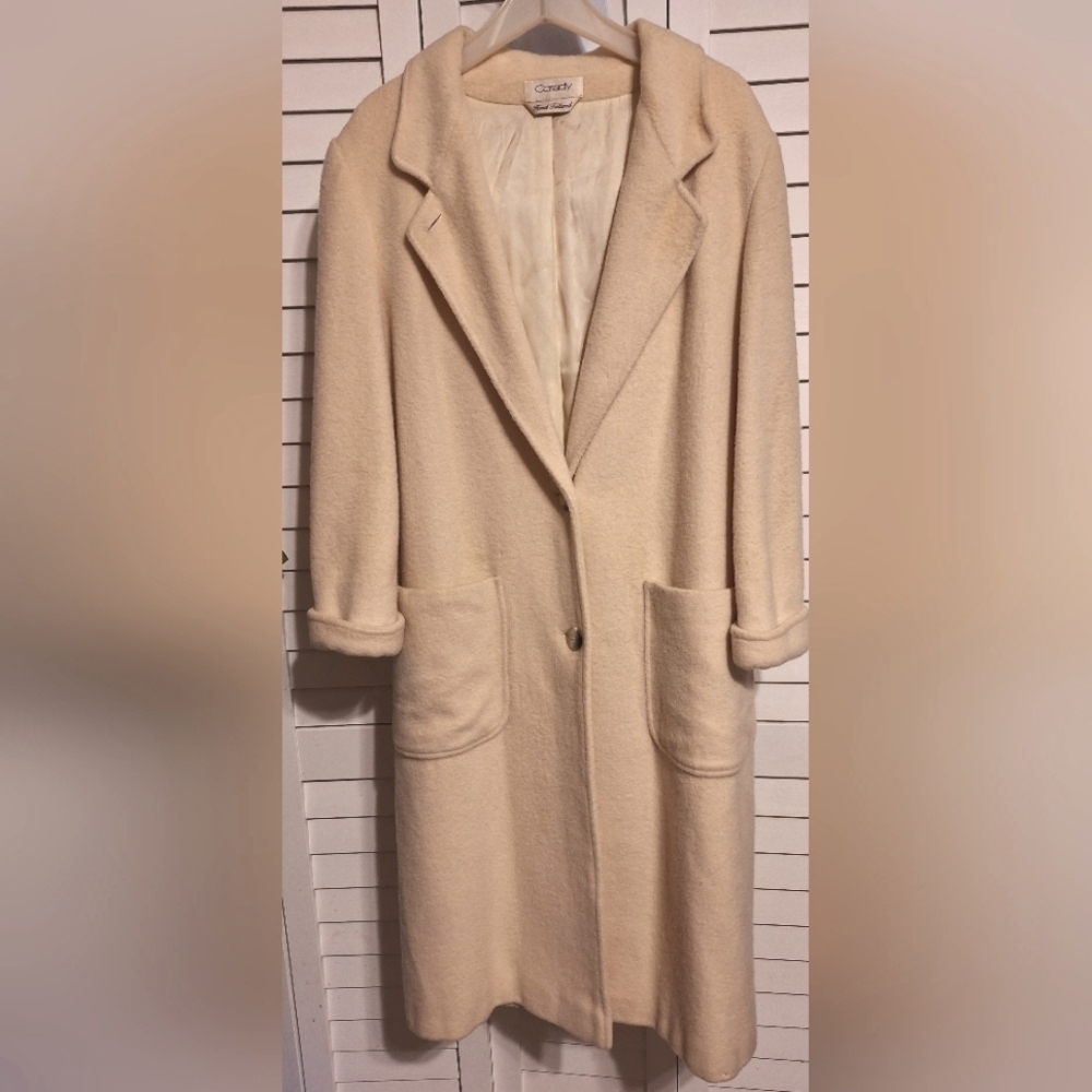 Cassidy 100% WOOL hand tailored cream colored overcoat jacket 21ptp Sz L